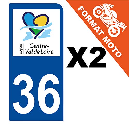 Supstick 2 Stickers Autocollants Plaques Immatriculation Moto Dept 36 Centre Val de Loire Bleu Foncé 1 Angle Arrondi