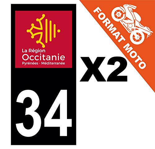 Supstick 2 Stickers Autocollants Plaques Immatriculation Moto Dept 34 Occitanie Noir Angles Carrés