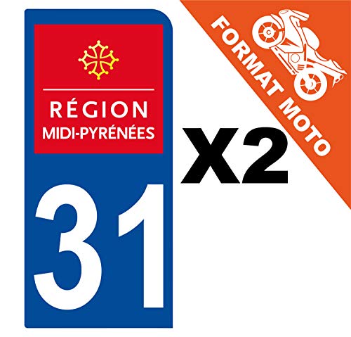 Supstick 2 Stickers Autocollants Plaques Immatriculation Moto Dept 31 Midi Pyrénées Bleu Foncé 1 Angle Arrondi