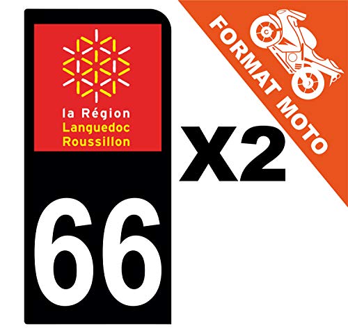 Supstick 2 Stickers Autocollants Plaques Immatriculation Moto Dept 66 Languedoc Roussillon Noir 1 Angle Arrondi