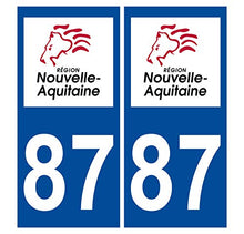 Supstick 2 Stickers Autocollants Plaques Immatriculation Auto Dept 87 Nouvelle Aquitaine Bleu Foncé Angles Carrés
