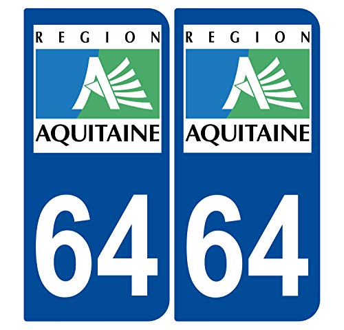 Supstick 2 Stickers Autocollants Plaques Immatriculation Auto Dept 64 Aquitaine Bleu Foncé Angles Arrondis