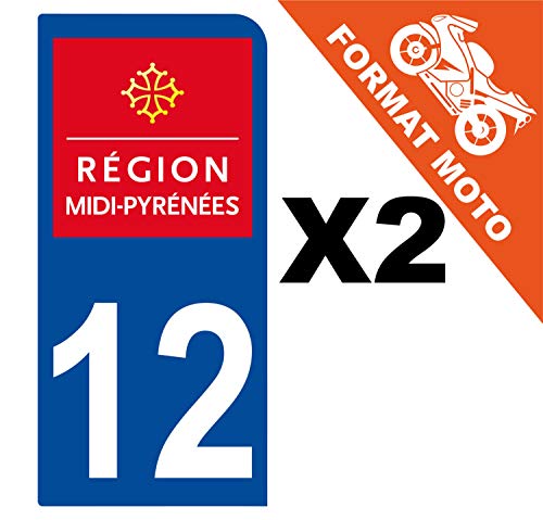 Supstick 2 Stickers Autocollants Plaques Immatriculation Moto Dept 12 Midi Pyrénées Bleu Foncé 1 Angle Arrondi