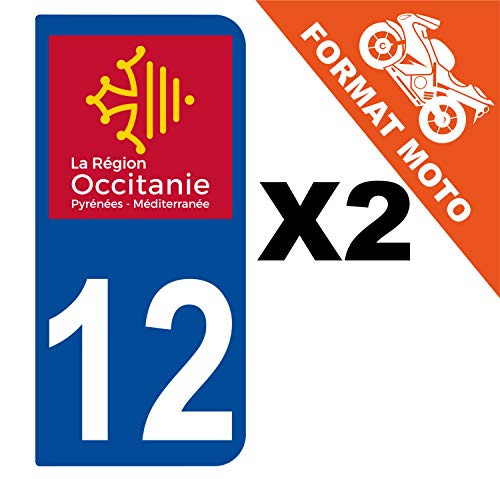 Supstick 2 Stickers Autocollants Plaques Immatriculation Moto Dept 12 Occitanie Bleu Foncé 2 Angles Arrondis