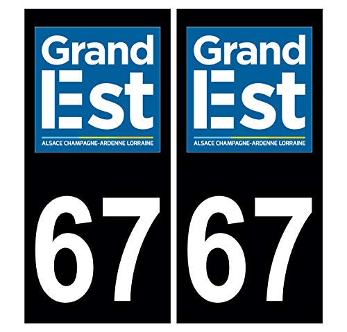 Supstick 2 Stickers Autocollants Plaques Immatriculation Auto Dept 67 Grand est Noir Angles Carrés