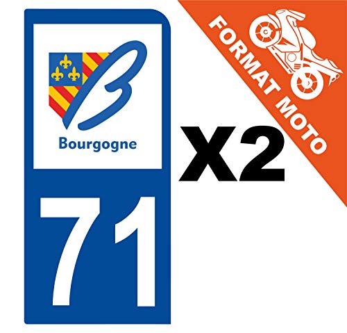 Supstick 2 Stickers Autocollants Plaques Immatriculation Moto Dept 71 Bourgogne Bleu Foncé 1 Angle Arrondi