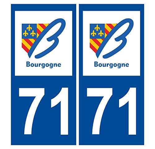 Supstick 2 Stickers Autocollants Plaques Immatriculation Auto Dept 71 Bourgogne Bleu Foncé Angles Carrés