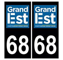 Supstick 2 Stickers Autocollants Plaques Immatriculation Auto Dept 68 Grand est Noir Angles Carrés