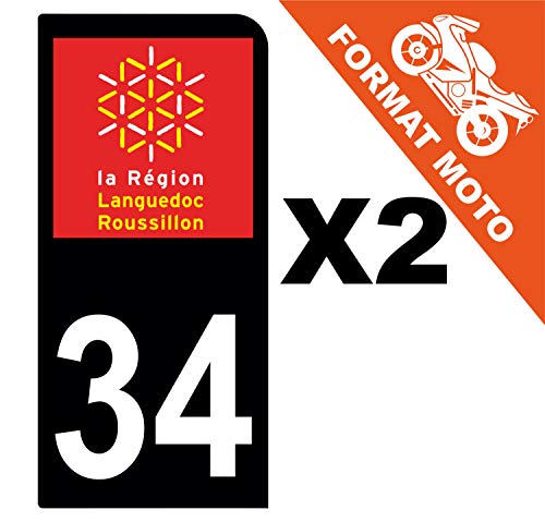 Supstick 2 Stickers Autocollants Plaques Immatriculation Moto Dept 34 Languedoc Roussillon Noir 1 Angle Arrondi