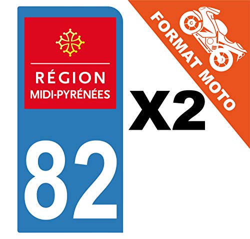 Supstick 2 Stickers Autocollants Plaques Immatriculation Moto Dept 82 Midi Pyrénées Bleu Clair 1 Angle Arrondi