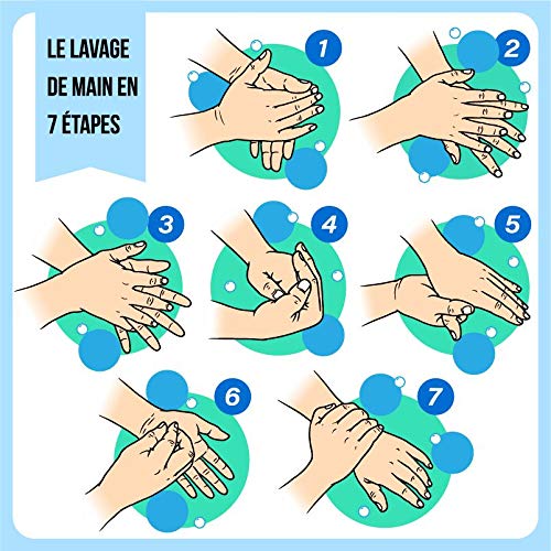 Autocollant stickers signalétique lavage de mains en 7 étapes plastifié en mat - format carré 25x25cm