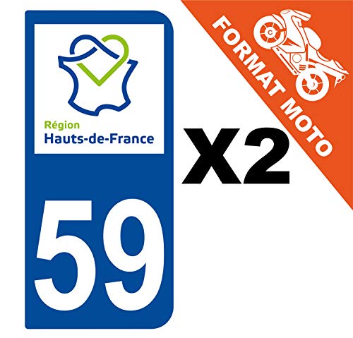 Supstick 2 Stickers Autocollants Plaques Immatriculation Moto Dept 59 Hauts de France Bleu Foncé 2 Angles Arrondis