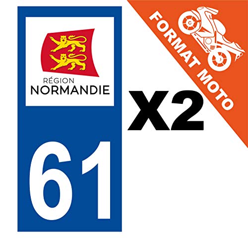 Supstick 2 Stickers Autocollants Plaques Immatriculation Moto Dept 61 Normandie Bleu Foncé Angles Carrés