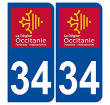 Supstick 2 Stickers Autocollants Plaques Immatriculation Auto Dept 34 Occitanie Bleu Foncé Angles Arrondis