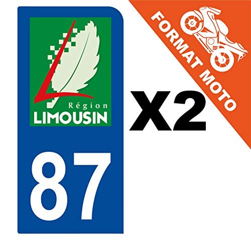 Supstick 2 Stickers Autocollants Plaques Immatriculation Moto Dept 87 Limousin Bleu Foncé 1 Angle Arrondi