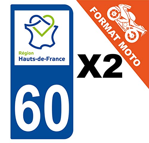 Supstick 2 Stickers Autocollants Plaques Immatriculation Moto Dept 60 Hauts de France Bleu Foncé 2 Angles Arrondis