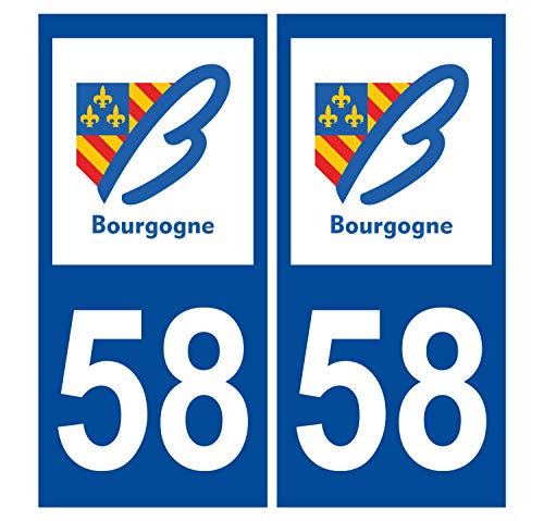 Supstick 2 Stickers Autocollants Plaques Immatriculation Auto Dept 58 Bourgogne Bleu Foncé Angles Arrondis