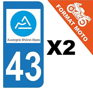 supstick 2 Stickers Autocollant Plaque IMMATRICULATION Moto DEPT 43 Auvergne-Rhône-Alpes - supstick.fr