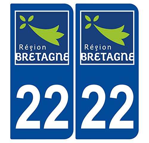 Supstick 2 Stickers Autocollants Plaques Immatriculation Auto Dept 22 Bretagne Bleu Foncé Angles Arrondis