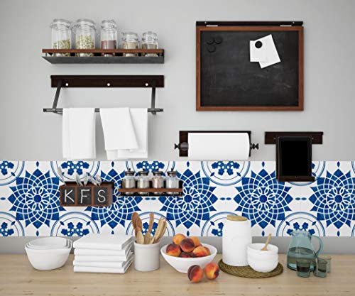 Lot de 20 Adhésif Carrelage - décoration de carreaux - 20 pièces plastifié en mat - carreau fleur bleu - format 10x10cm par pièce