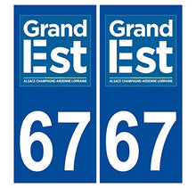 Supstick 2 Stickers Autocollants Plaques Immatriculation Auto Dept 67 Grand est Bleu Foncé Angles Carrés