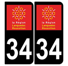 Supstick 2 Stickers Autocollants Plaques Immatriculation Auto Dept 34 Languedoc Roussillon Noir Angles Arrondis
