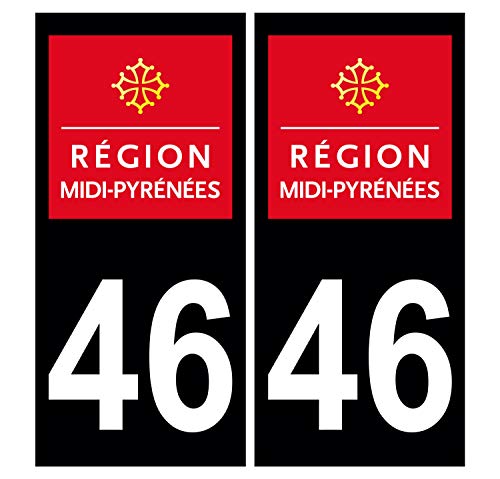 Supstick 2 Stickers Autocollants Plaques Immatriculation Auto Dept 46 Midi Pyrénées Noir Angles Carrés