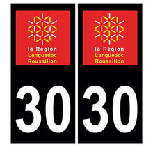 Supstick 2 Stickers Autocollants Plaques Immatriculation Auto Dept 30 Languedoc Roussillon Noir Angles Carrés