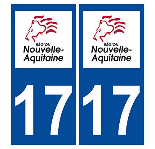 Supstick 2 Stickers Autocollants Plaques Immatriculation Auto Dept 17 Nouvelle Aquitaine Bleu Foncé Angles Carrés