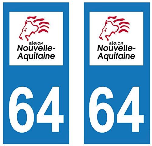 supstick 2 STICKERS AUTOCOLLANT PLAQUE IMMATRICULATION DEPT 64 Nouvelle-Aquitaine format rectangulaire - supstick.fr