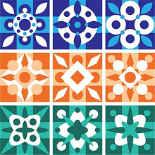 Planche de 9 Adhésif Carrelage - décoration de carreaux - 36 pièces plastifié en mat - mosaïque bleu orange et vert- format 15x15cm par pièce
