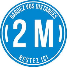 Charger l&#39;image dans la galerie, Autocollant stickers signalétique stop covid sol antidérapant - gardez vos distances 2m - format 25x25cm couleur bleu ciel
