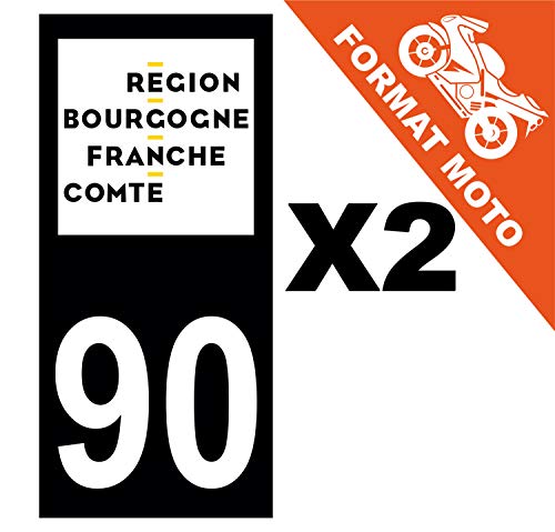 Supstick 2 Stickers Autocollants Plaques Immatriculation Moto Dept 90 Bourgogne Franche Comté Noir Angles Carrés