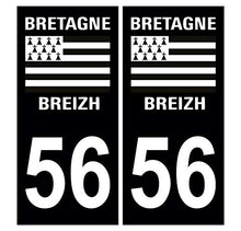 Supstick 2 Stickers Autocollants Plaques Immatriculation Auto Dept 56 Bretagne Breizh Noir Angles Carrés