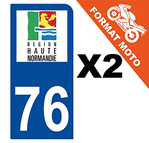 Supstick 2 Stickers Autocollants Plaques Immatriculation Moto Dept 76 Haute Normandie Bleu Foncé 1 Angle Arrondi