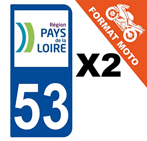 Supstick 2 Stickers Autocollants Plaques Immatriculation Moto Dept 53 Pays de la Loire Bleu Foncé 2 Angles Arrondis