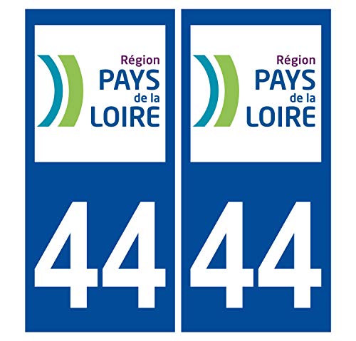 Supstick 2 Stickers Autocollants Plaques Immatriculation Auto Dept 44 Pays de la Loire Bleu Foncé Angles Carrés