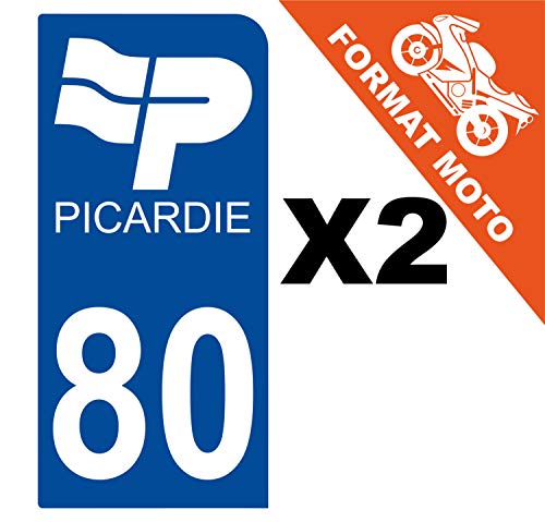 Supstick 2 Stickers Autocollants Plaques Immatriculation Moto Dept 80 Picardie Bleu Foncé 1 Angle Arrondi