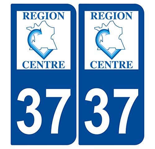 Supstick 2 Stickers Autocollants Plaques Immatriculation Auto Dept 37 Centre Bleu Foncé Angles Arrondis