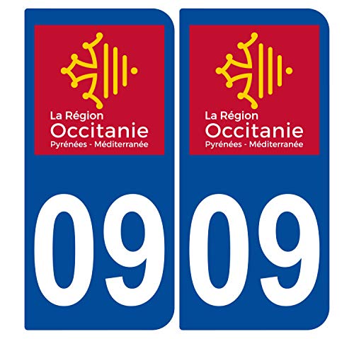 Supstick 2 Stickers Autocollants Plaques Immatriculation Auto Dept 09 Occitanie Bleu Foncé Angles Arrondis