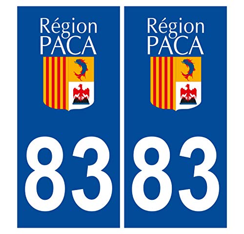 Supstick 2 Stickers Autocollants Plaques Immatriculation Auto Dept 83 Paca Bleu Foncé Angles Carrés