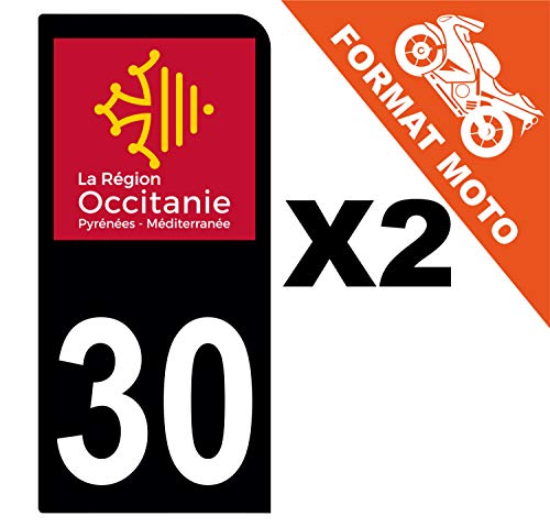 Supstick 2 Stickers Autocollants Plaques Immatriculation Moto Dept 30 Occitanie Noir 1 Angle Arrondi