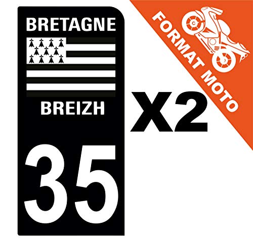 Supstick 2 Stickers Autocollants Plaques Immatriculation Moto Dept 35 Bretagne Breizh Noir 1 Angle Arrondi