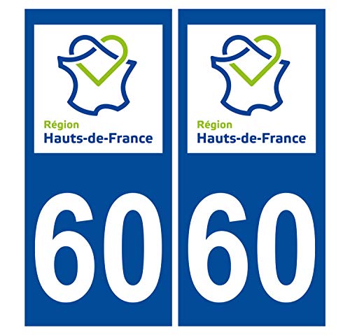 Supstick 2 Stickers Autocollants Plaques Immatriculation Auto Dept 60 Hauts de France Bleu Foncé Angles Carrés