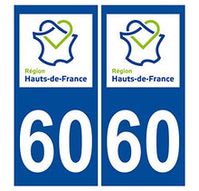 Supstick 2 Stickers Autocollants Plaques Immatriculation Auto Dept 60 Hauts de France Bleu Foncé Angles Carrés