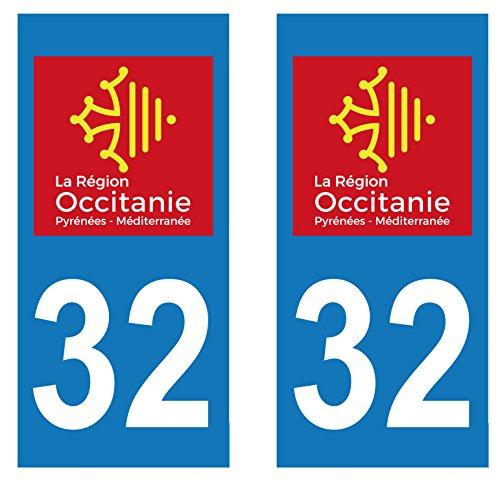 supstick 2 Stickers Autocollant Plaque IMMATRICULATION DEPT 32 Région Occitanie Format rectangulaire - supstick.fr