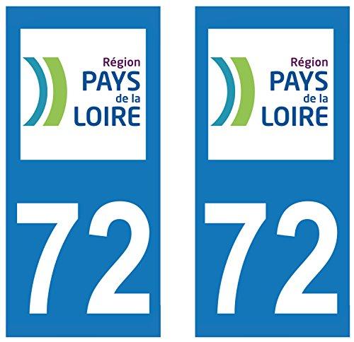 supstick 2 STICKERS AUTOCOLLANT PLAQUE IMMATRICULATION DEPT 72 Région Pays de la Loire format rectangulaire - supstick.fr