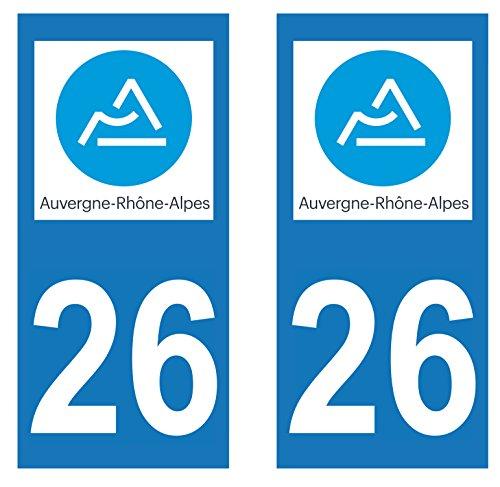 supstick 2 STICKERS AUTOCOLLANT PLAQUE IMMATRICULATION DEPT 26 Auvergne-Rhône-Alpes format rectangulaire - supstick.fr