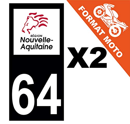 Supstick 2 Stickers Autocollants Plaques Immatriculation Moto Dept 64 Nouvelle Aquitaine Noir Angles Carrés