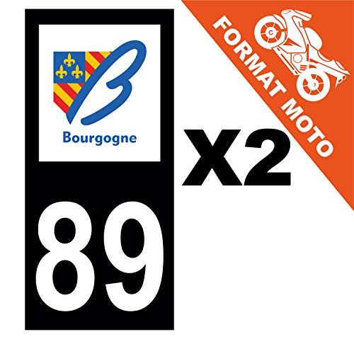 Supstick 2 Stickers Autocollants Plaques Immatriculation Moto Dept 89 Bourgogne Noir Angles Carrés